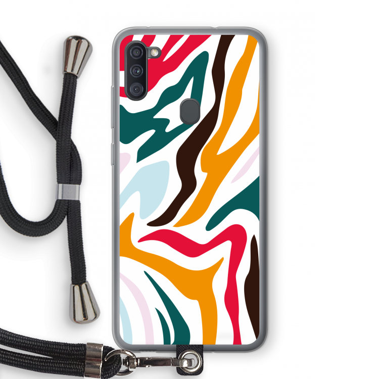 Colored Zebra: Samsung Galaxy A11 Transparant Hoesje met koord
