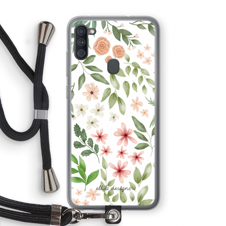 Botanical sweet flower heaven: Samsung Galaxy A11 Transparant Hoesje met koord