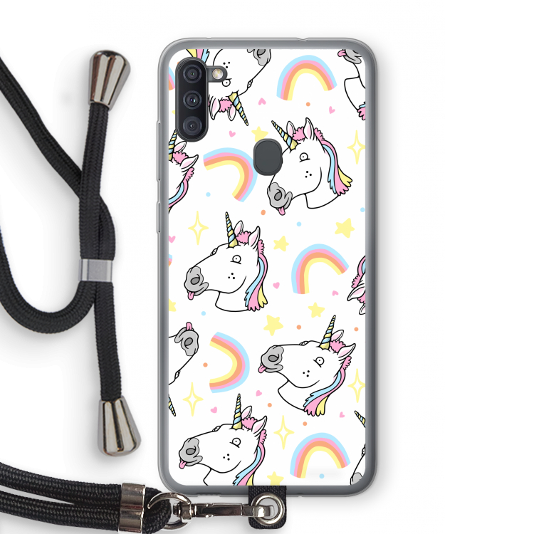 Rainbow Unicorn: Samsung Galaxy A11 Transparant Hoesje met koord