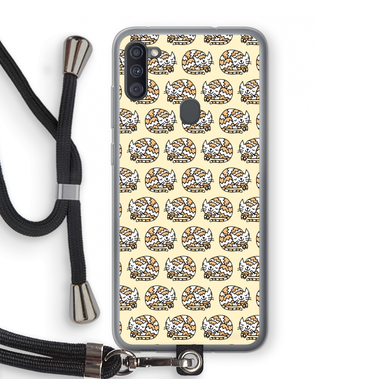Slapende poes: Samsung Galaxy A11 Transparant Hoesje met koord