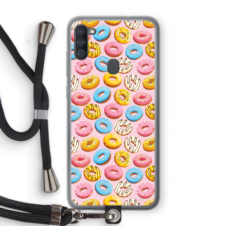 Pink donuts: Samsung Galaxy A11 Transparant Hoesje met koord