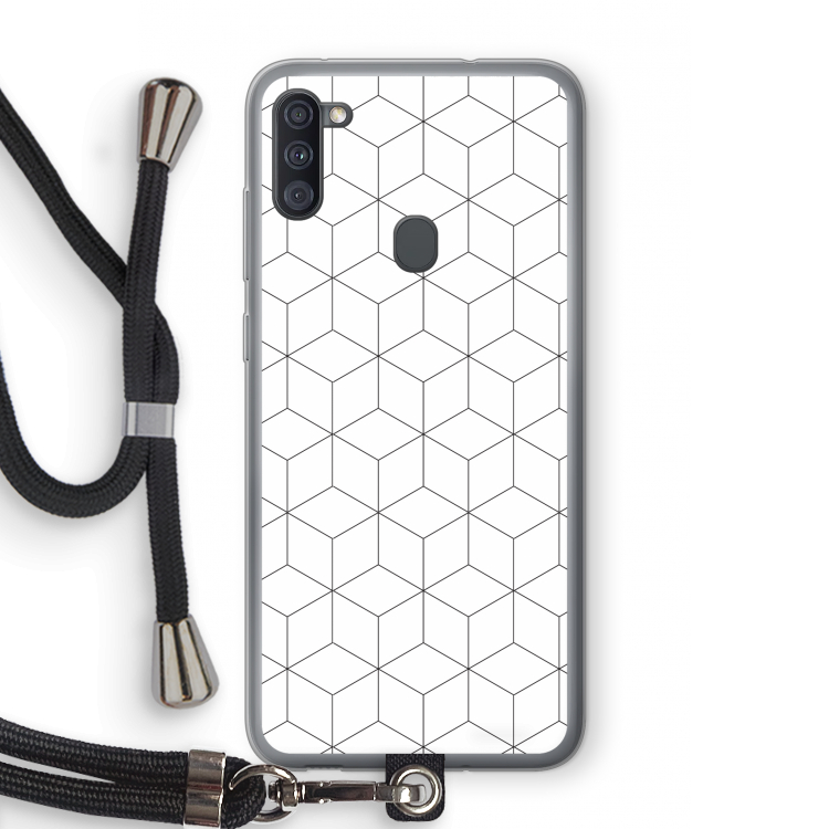 Zwart-witte kubussen: Samsung Galaxy A11 Transparant Hoesje met koord