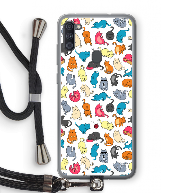 Kleurrijke katten: Samsung Galaxy A11 Transparant Hoesje met koord