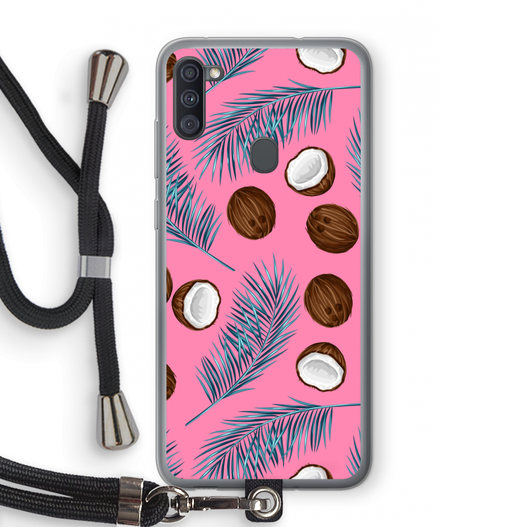 Kokosnoot roze: Samsung Galaxy A11 Transparant Hoesje met koord