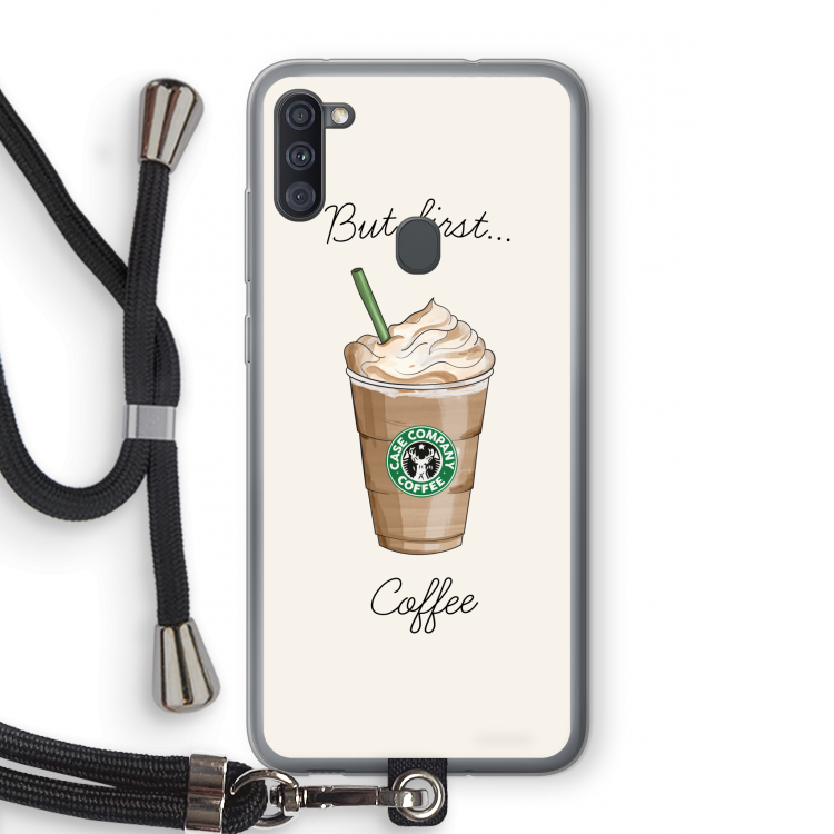 But first coffee: Samsung Galaxy A11 Transparant Hoesje met koord