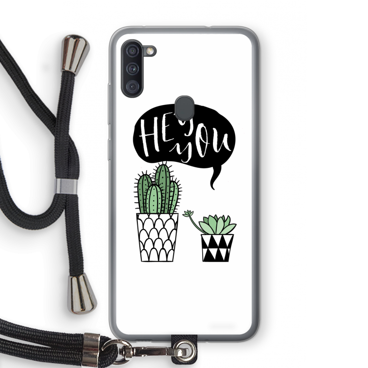 Hey you cactus: Samsung Galaxy A11 Transparant Hoesje met koord