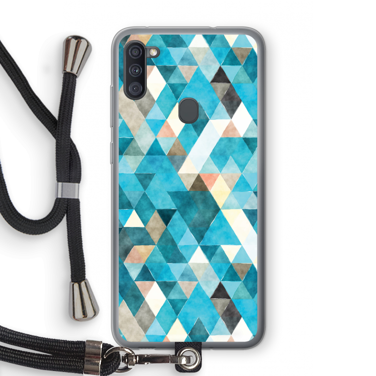Gekleurde driehoekjes blauw: Samsung Galaxy A11 Transparant Hoesje met koord