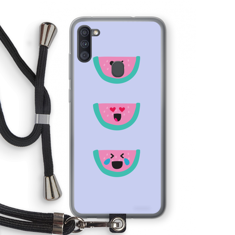 Smiley watermeloen: Samsung Galaxy A11 Transparant Hoesje met koord
