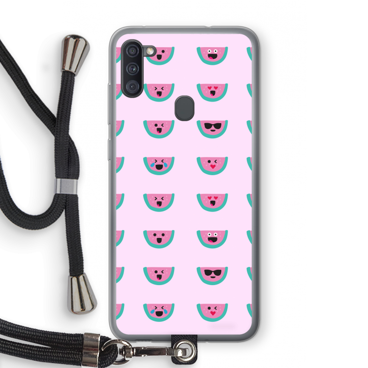 Smiley watermeloenprint: Samsung Galaxy A11 Transparant Hoesje met koord