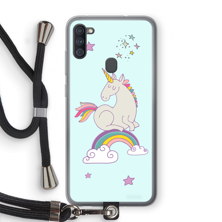 Regenboog eenhoorn: Samsung Galaxy A11 Transparant Hoesje met koord