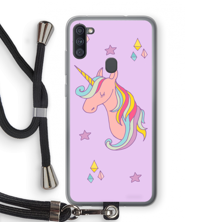 Roze eenhoorn: Samsung Galaxy A11 Transparant Hoesje met koord