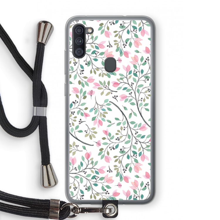 Sierlijke bloemen: Samsung Galaxy A11 Transparant Hoesje met koord