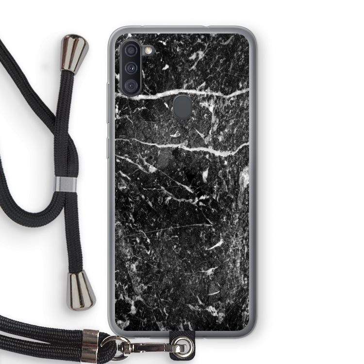 Zwart marmer: Samsung Galaxy A11 Transparant Hoesje met koord