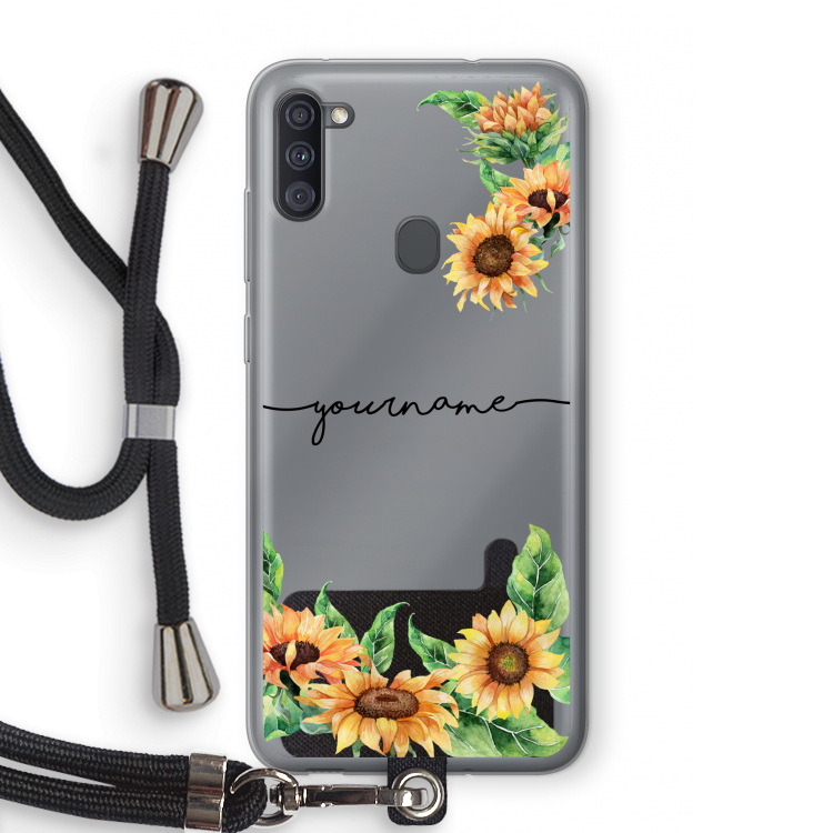 Zonnebloemen: Samsung Galaxy A11 Transparant Hoesje met koord