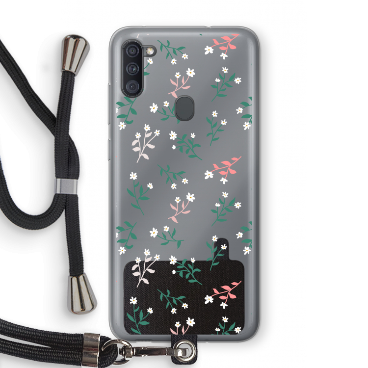 Small white flowers: Samsung Galaxy A11 Transparant Hoesje met koord