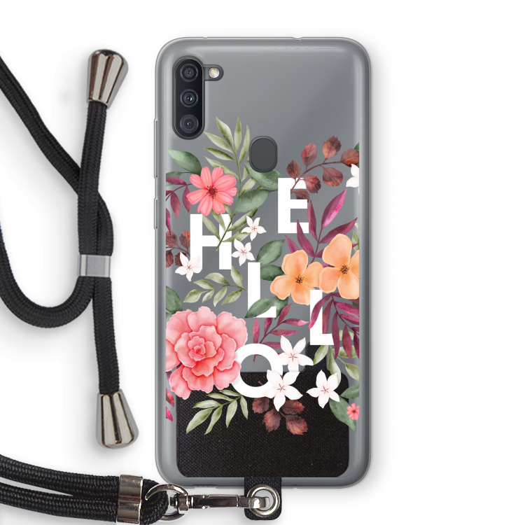 Hello in flowers: Samsung Galaxy A11 Transparant Hoesje met koord