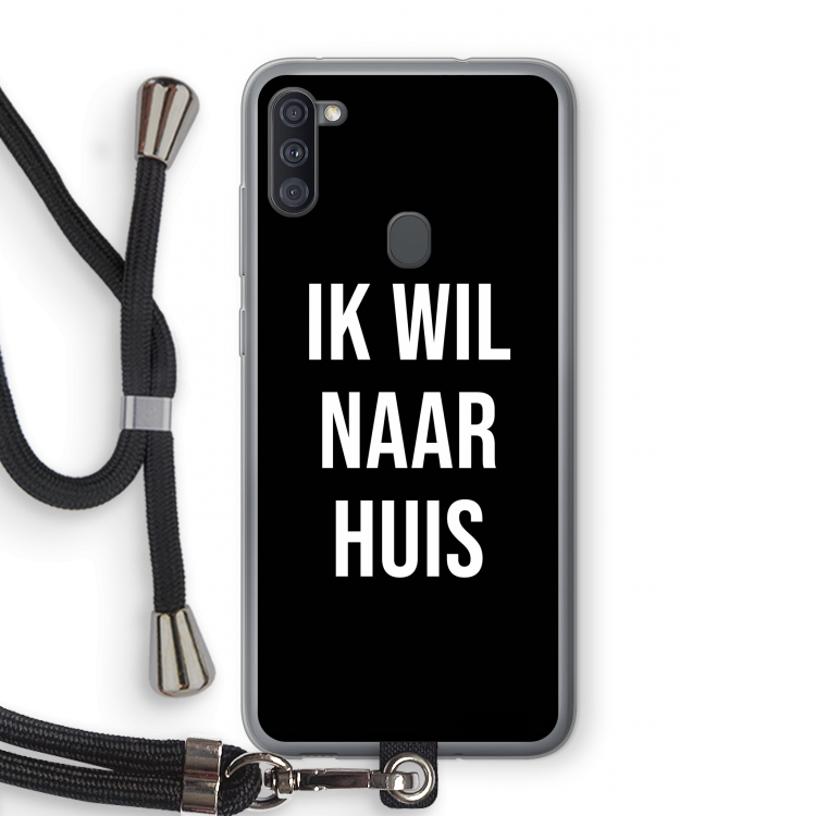 Ik wil naar huis - Zwart: Samsung Galaxy A11 Transparant Hoesje met koord