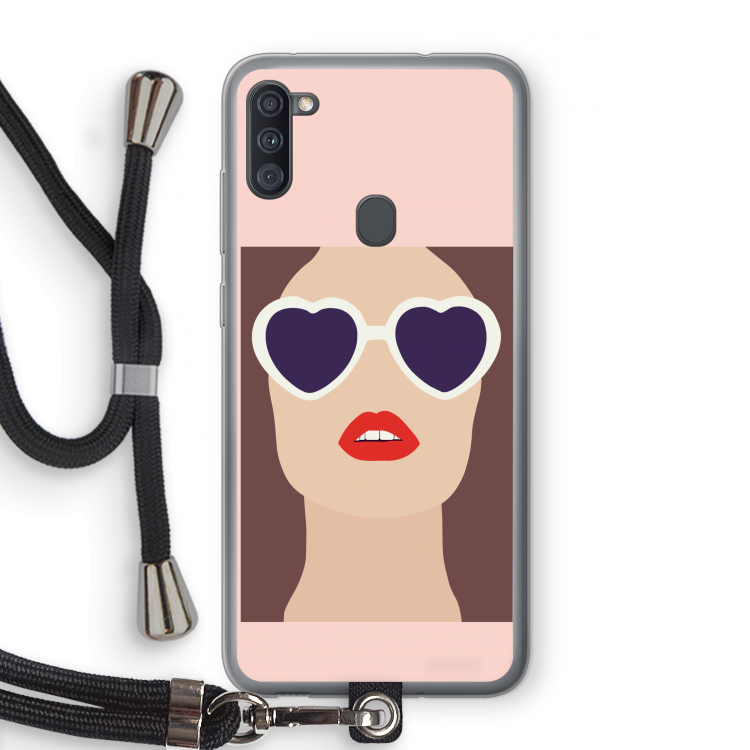 Red lips: Samsung Galaxy A11 Transparant Hoesje met koord