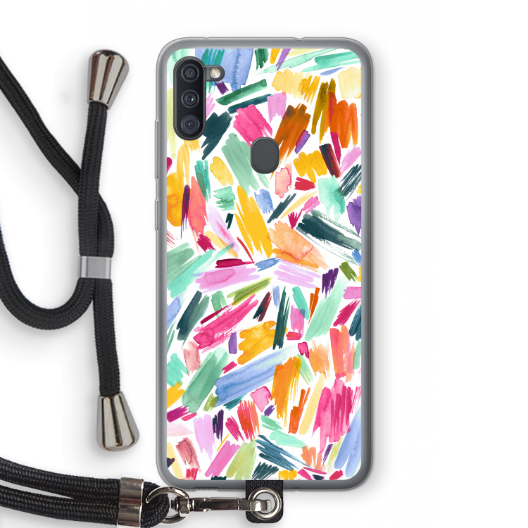 Watercolor Brushstrokes: Samsung Galaxy A11 Transparant Hoesje met koord