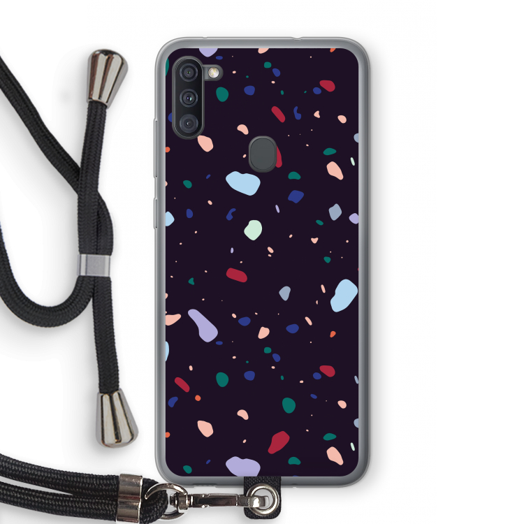 Dark Rounded Terrazzo: Samsung Galaxy A11 Transparant Hoesje met koord