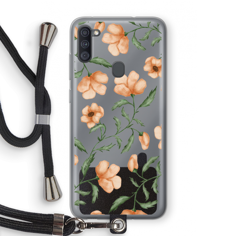 Peachy flowers: Samsung Galaxy A11 Transparant Hoesje met koord