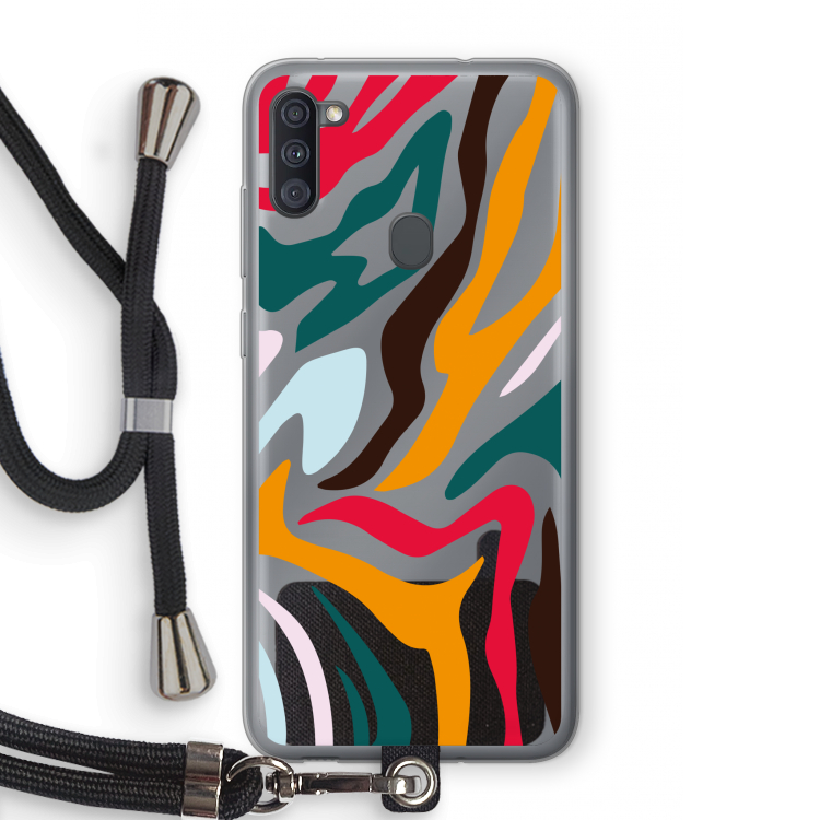 Colored Zebra: Samsung Galaxy A11 Transparant Hoesje met koord