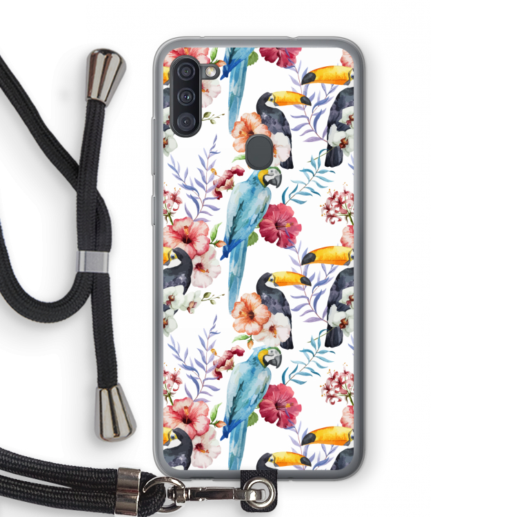Bloemen tukan: Samsung Galaxy A11 Transparant Hoesje met koord