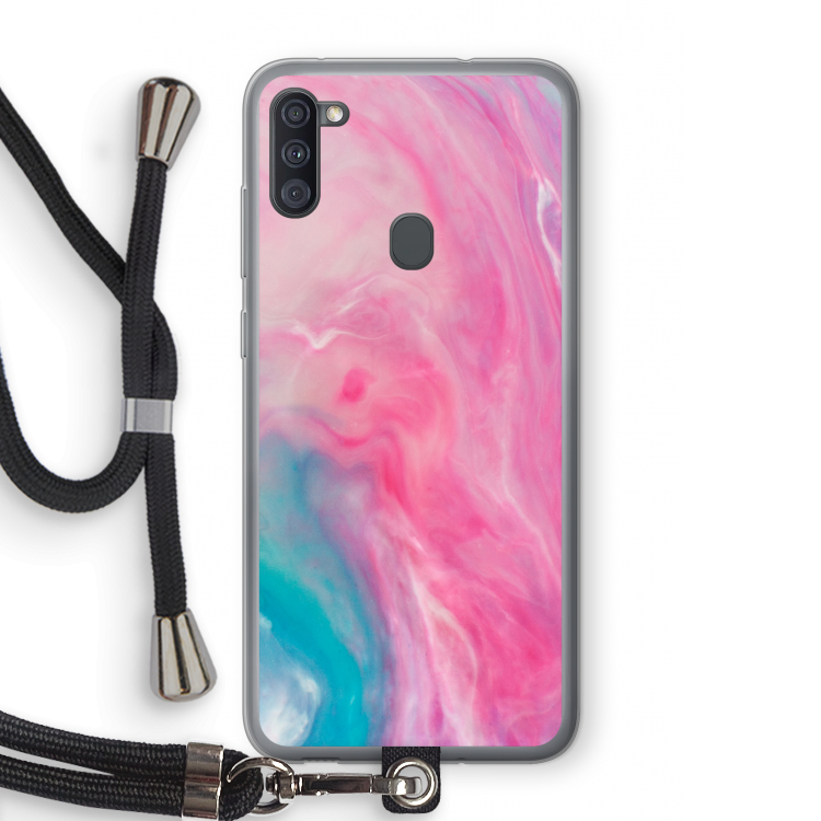 Roze explosie: Samsung Galaxy A11 Transparant Hoesje met koord