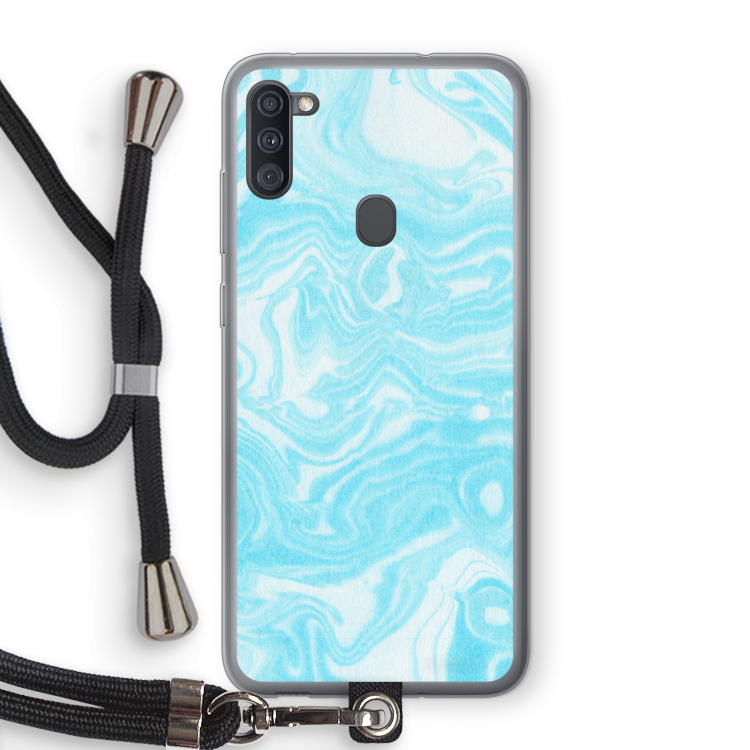 Waterverf blauw: Samsung Galaxy A11 Transparant Hoesje met koord