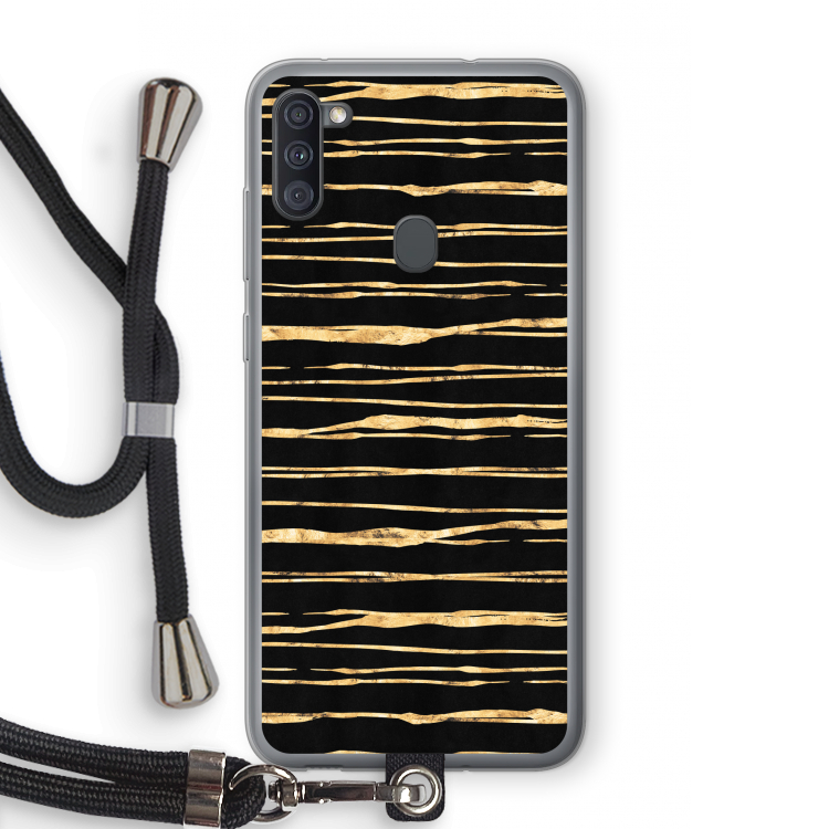 Gouden strepen: Samsung Galaxy A11 Transparant Hoesje met koord