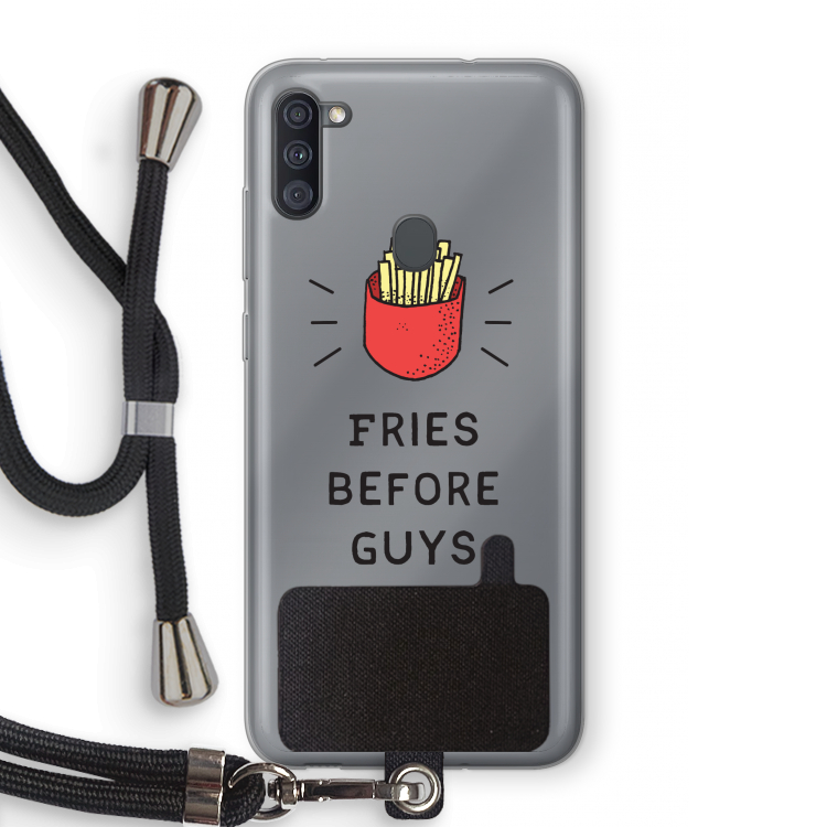 Fries before guys: Samsung Galaxy A11 Transparant Hoesje met koord