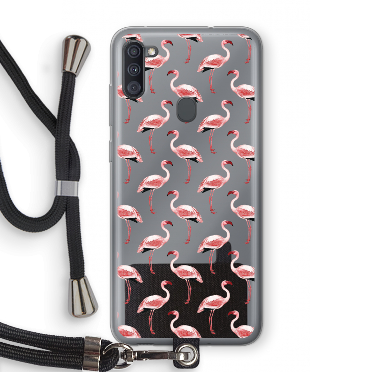 Flamingoprint groen: Samsung Galaxy A11 Transparant Hoesje met koord