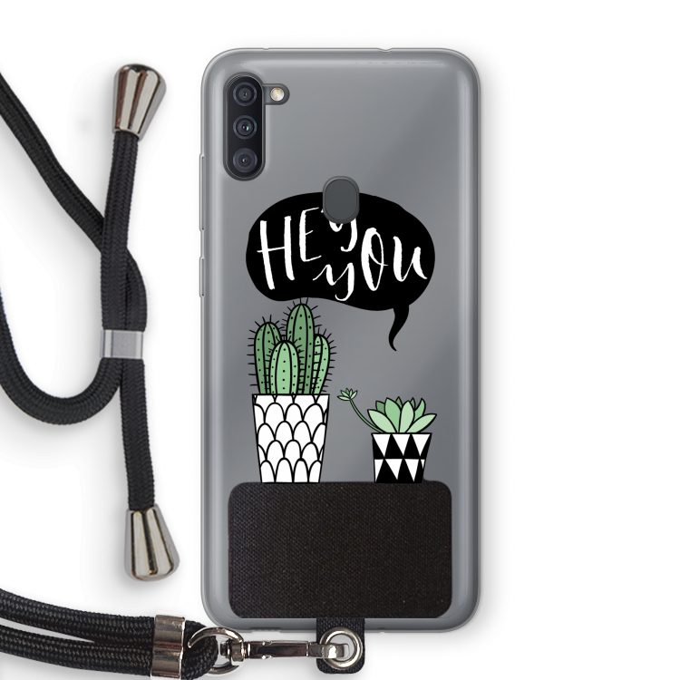 Hey you cactus: Samsung Galaxy A11 Transparant Hoesje met koord