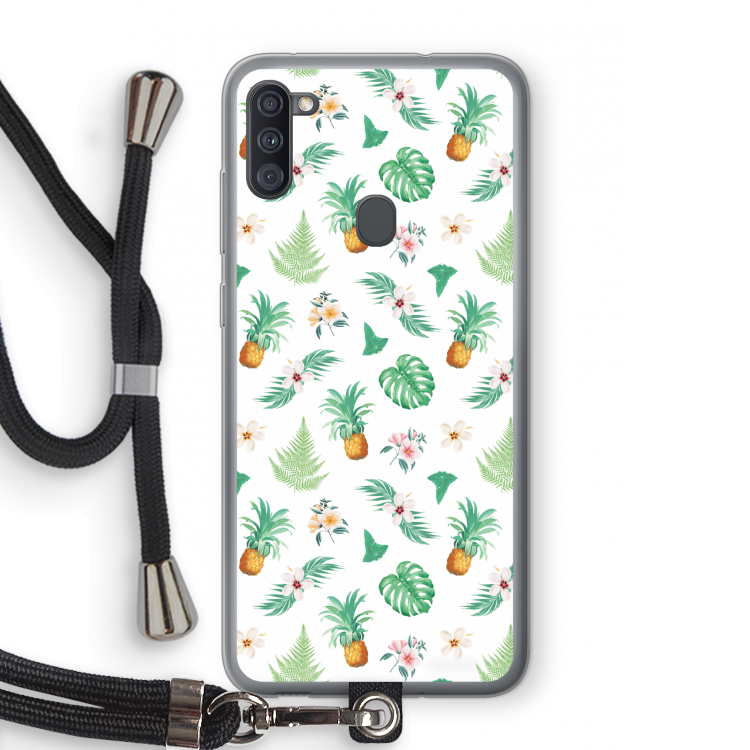 Ananas bladeren: Samsung Galaxy A11 Transparant Hoesje met koord