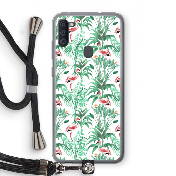 Flamingo bladeren: Samsung Galaxy A11 Transparant Hoesje met koord
