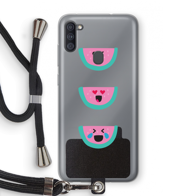 Smiley watermeloen: Samsung Galaxy A11 Transparant Hoesje met koord