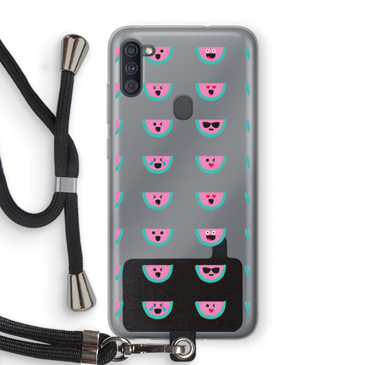 Smiley watermeloenprint: Samsung Galaxy A11 Transparant Hoesje met koord
