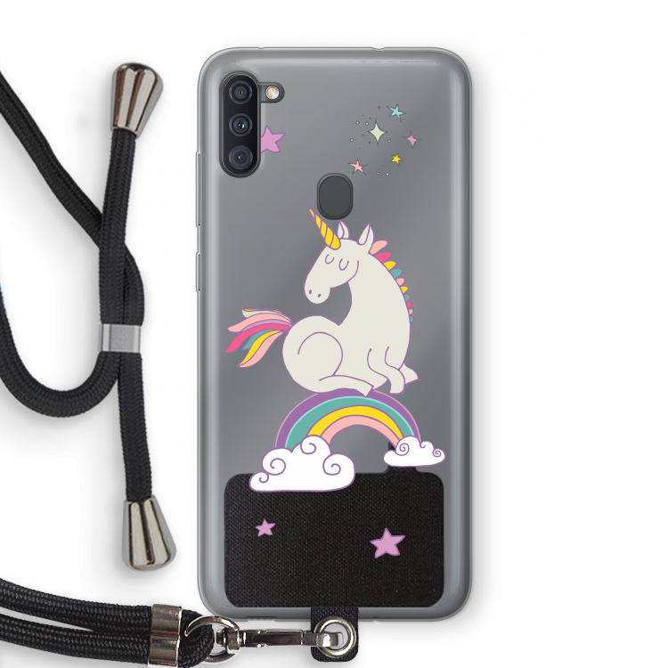 Regenboog eenhoorn: Samsung Galaxy A11 Transparant Hoesje met koord