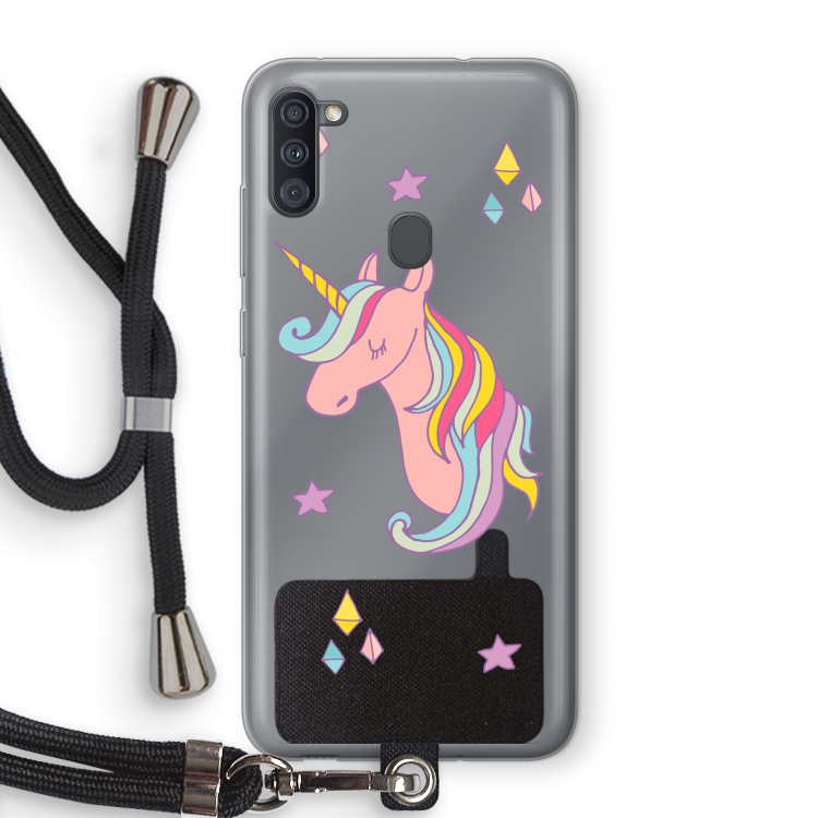 Roze eenhoorn: Samsung Galaxy A11 Transparant Hoesje met koord