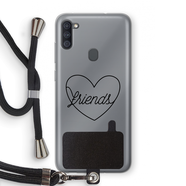 Friends heart black: Samsung Galaxy A11 Transparant Hoesje met koord