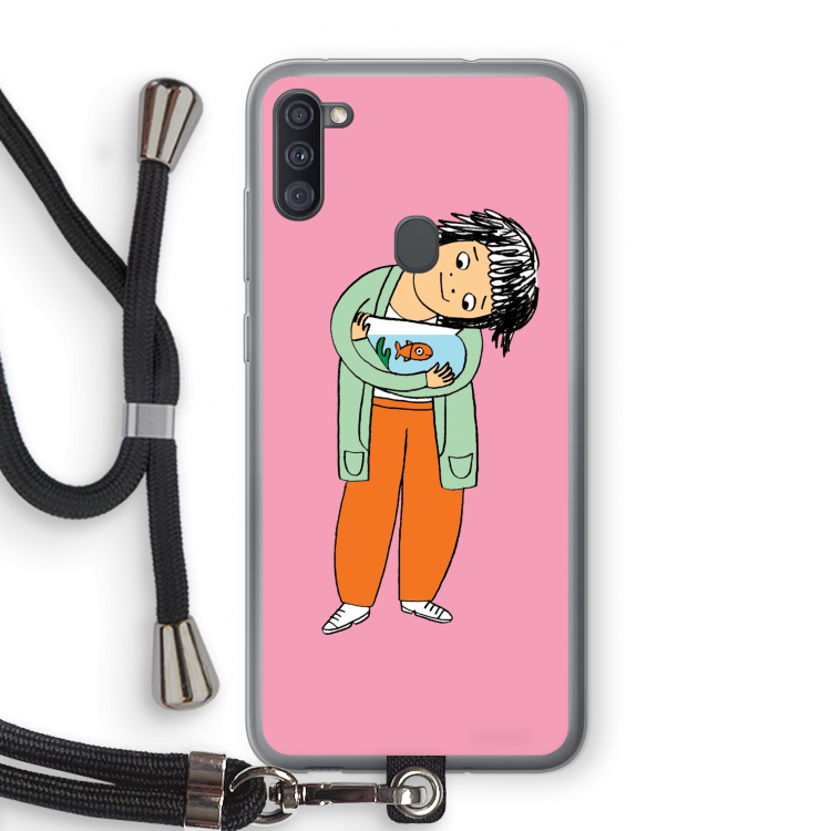 Visknuffel: Samsung Galaxy A11 Transparant Hoesje met koord