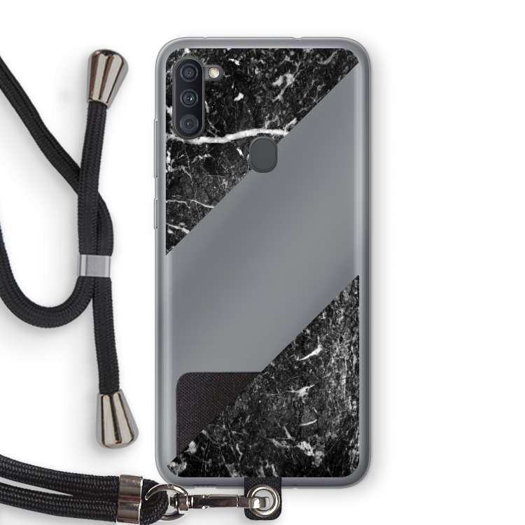 Zwart marmer: Samsung Galaxy A11 Transparant Hoesje met koord