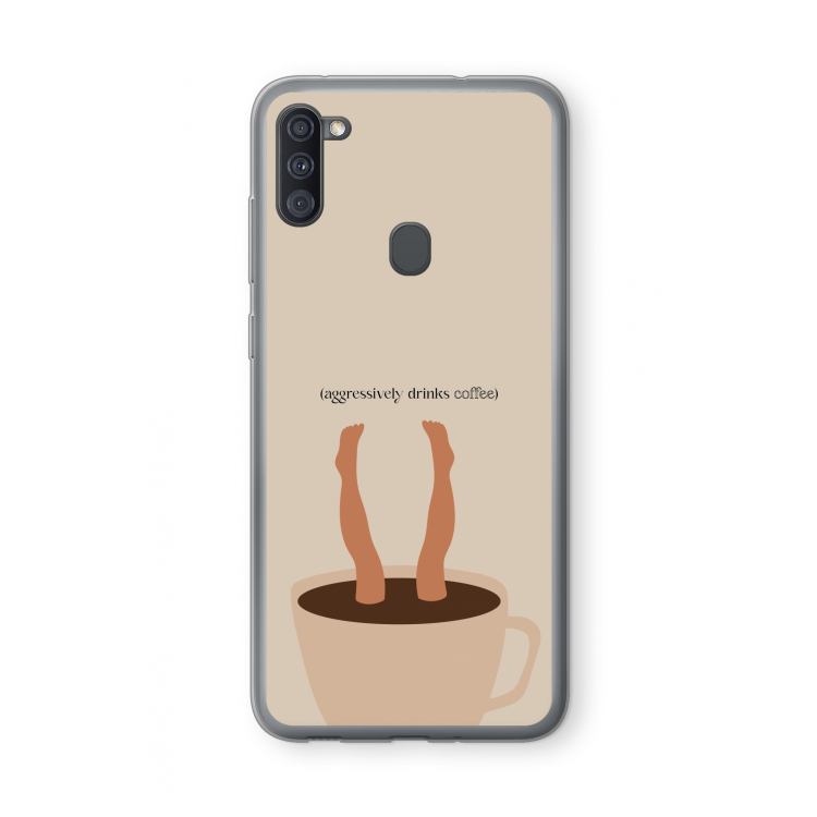 Aggressively drinks coffee: Samsung Galaxy A11 Transparant Hoesje