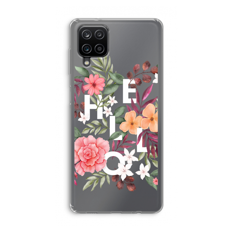 Hello in flowers: Samsung Galaxy A12 Transparant Hoesje