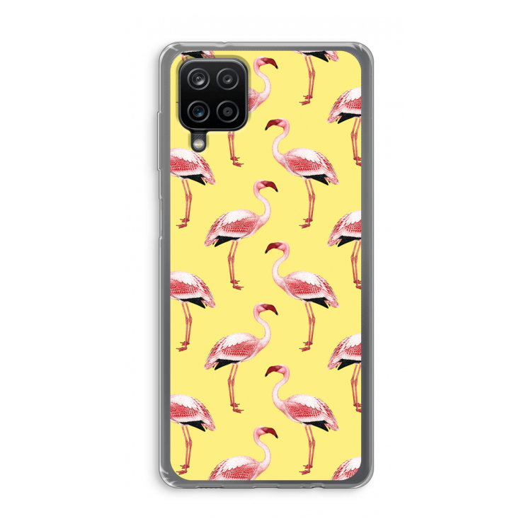 Flamingo's geel: Samsung Galaxy A12 Transparant Hoesje