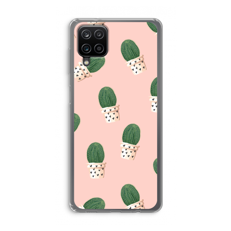Cactusprint roze: Samsung Galaxy A12 Transparant Hoesje