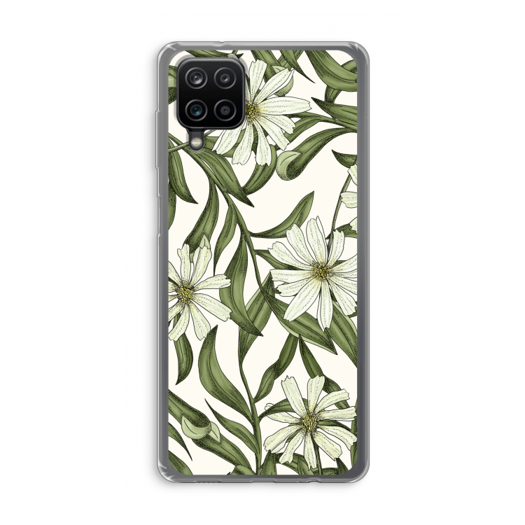 Wit bloemenpatroon: Samsung Galaxy A12 Transparant Hoesje