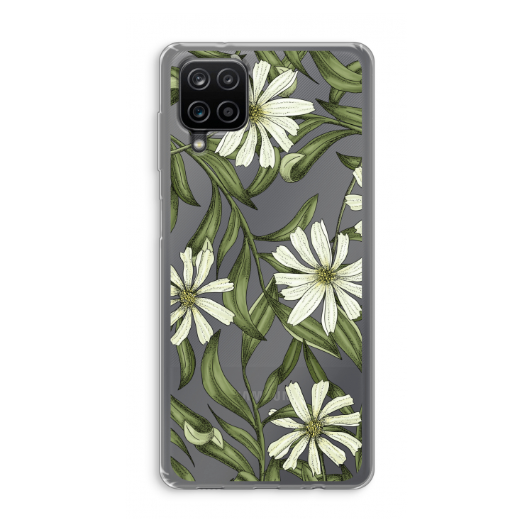 Wit bloemenpatroon: Samsung Galaxy A12 Transparant Hoesje