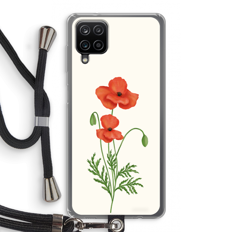 Red poppy: Samsung Galaxy A12 Transparant Hoesje met koord