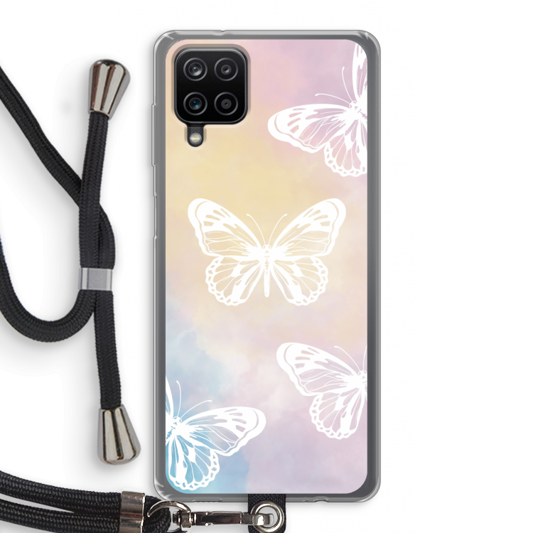 White butterfly: Samsung Galaxy A12 Transparant Hoesje met koord